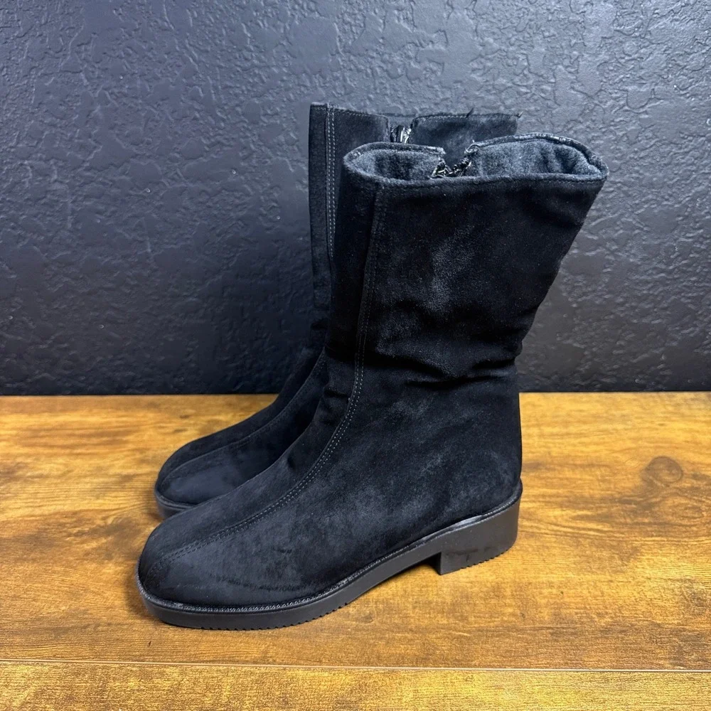Hush Puppies Waterproof 295080 Black Suede Mid-Calf Boots Womens 6M